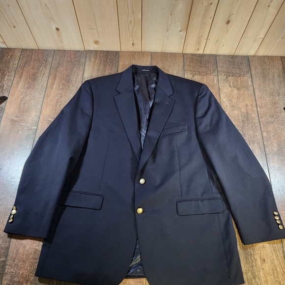 Chaps Blazer Mens Size 48L Navy Blue Gold 2 Button Sport Coat Suit Jacket Preppy - Picture 2 of 11